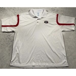 UGA Georgia Bulldogs Polo Shirt Mens XL White Red Embroidered Logo Football NCAA